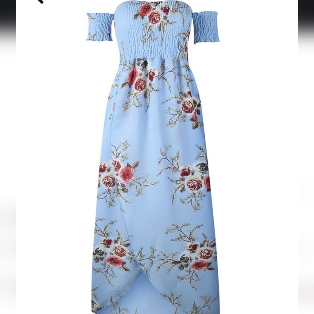 Floral Off-Shoulder Maxi Dress/ Free Item Included
